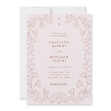 Monogramserad rosa bröllopsinbjudan