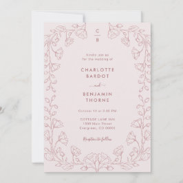 Monogramserad rosa bröllopsinbjudan inbjudningar