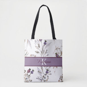 Monogramserad väskor med akvarellblommor