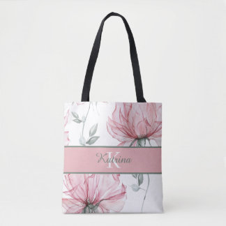 Monogramserad vattenfärg blommig handväsk tygkasse
