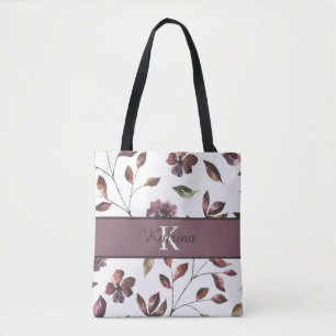 Monogramserad vattenfärg blommig handväsk tygkasse