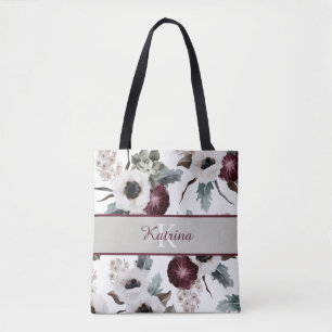 Monogramserad vattenfärg blommig handväsk tygkasse