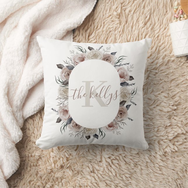 Monogramserad vattenfärg blommig kudde (Filt)