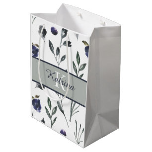 Monogramserad vattenfärg blommig presentpåse