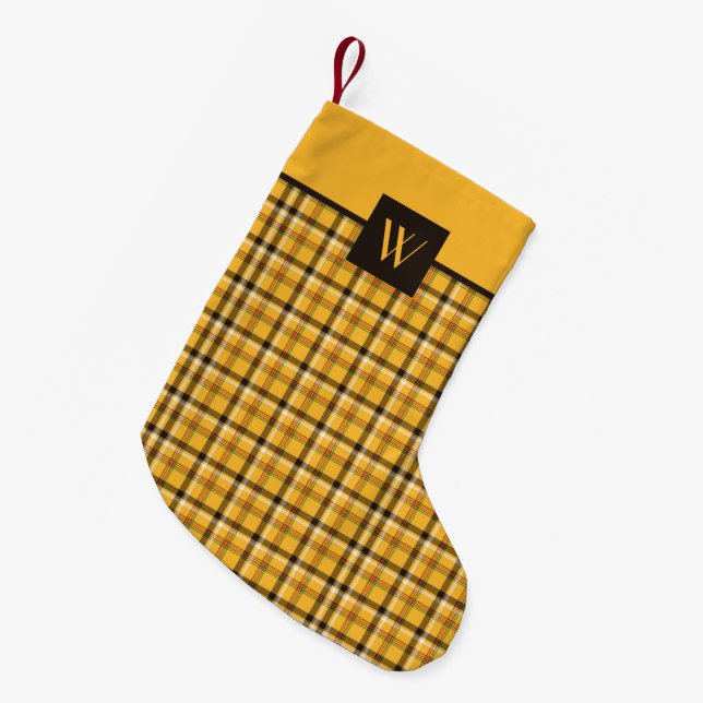Monogramserade Bruna Beige Rutor Rutigt Mönster Liten Julstrumpa (Framsidan (Hängande))