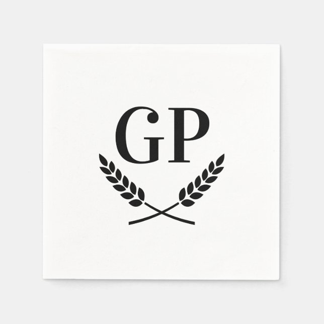 Monogramserade cocktailservetter med kranslogotyp pappersservett (Framsidan)