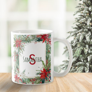 Monogramserade Eleganta Jul Vinter Botanik Kaffemugg