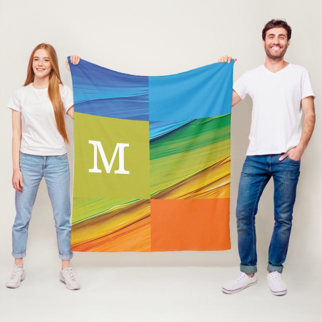 Monogramsformad geometrisk färgdesign fleecefilt (På plats)