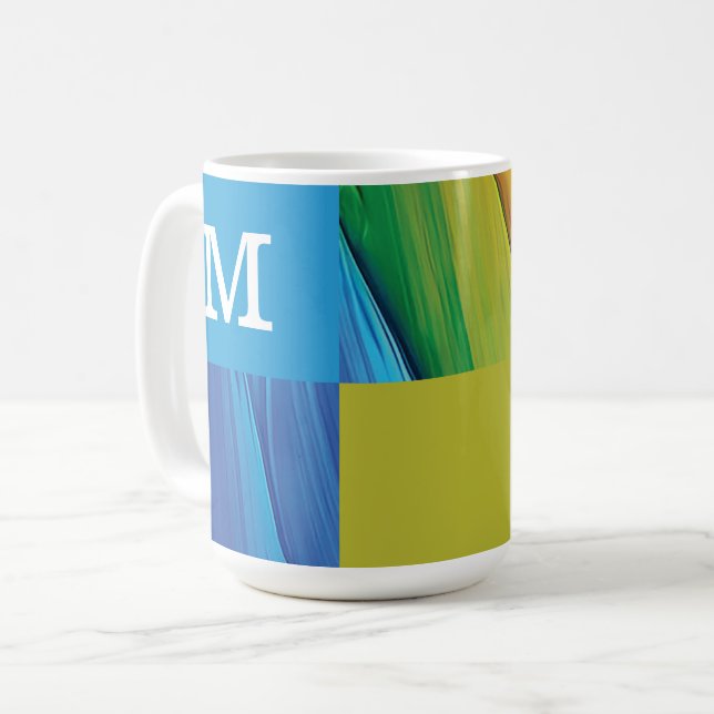Monogramsformad geometrisk färgdesign kaffemugg (Framsida vänster)