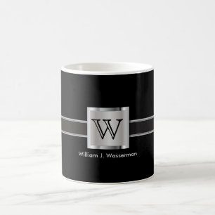 Monogramsilver, grått och svart kaffemugg