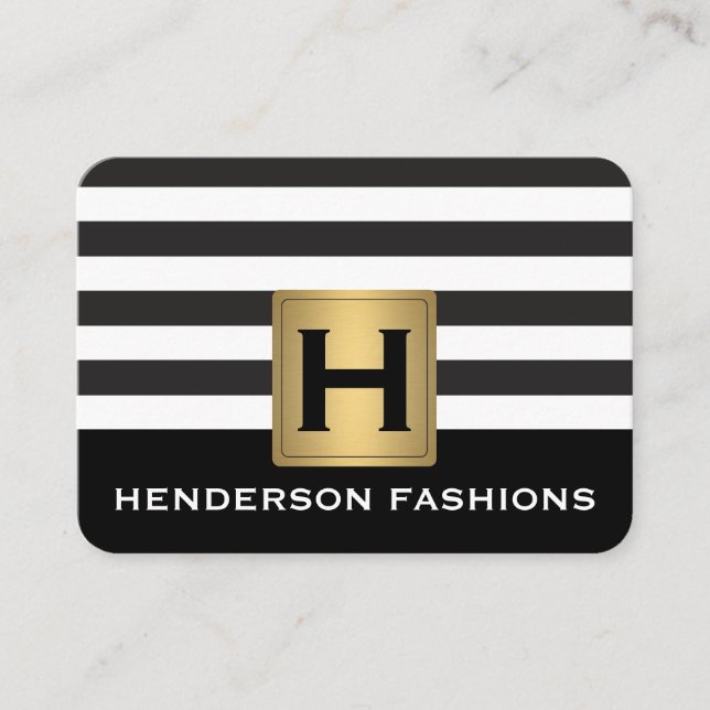 MonogramSilver Metallic/Rand / Grått Mönster Visitkort (Framsida)