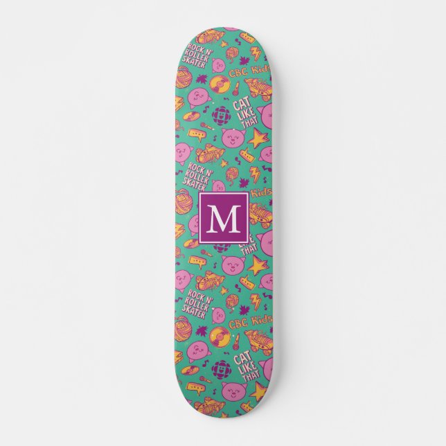 Monogramskateboard i Cottonball Mönster Mini Skateboard Bräda 18,5 Cm (Framsida)