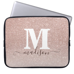 Monogramskript för Gnistran Rosa ros Guld Glitter Laptop Fodral