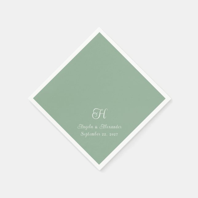 Monogramskript för grönt och vit Bröllop Pappersservett (Hörn)