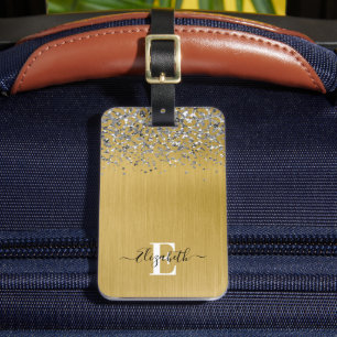 Monogramskript för guld Brushed Metall Glitter Bagagebricka