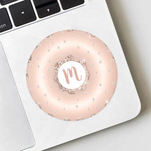 Monogramskript för Rosa ros guld doughnut glitter Runt Klistermärke