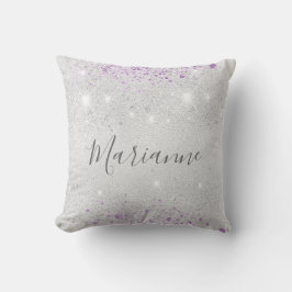 Monogramskript för Silver lavender glitter Kudde