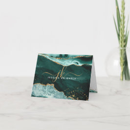 Monogramskript för turkos Agate Geode Guld Glitter Anteckningskort