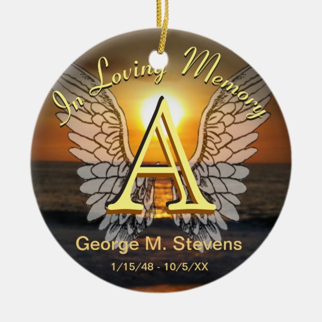 Monogramsolnedgång/soluppgångminnesmärke Julgransprydnad Keramik (Framsidan)