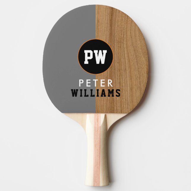 Monogramspelares halvfaux-wood-namn & initialer pingisracket (Framsidan)