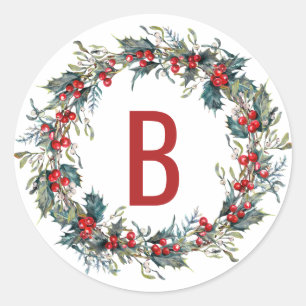 Monogramstift av holly och Mistletoe Runt Klistermärke