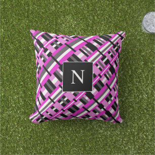 Monogramstift i Rosa, svartvitt och Grått Diagonal Kudde