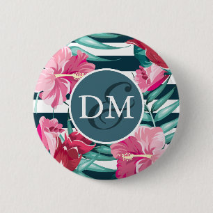 Monogramstrimlad exotisk sommarblommor knapp