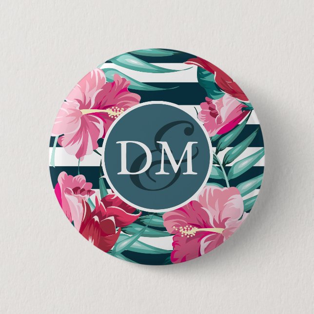Monogramstrimlad exotisk sommarblommor knapp (Framsida)