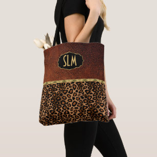 Monogramstrukturbrunt och Leopardmönster Tygkasse