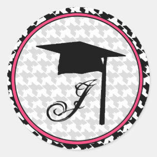 Monogramstudentenklistermärke - Houndstooth och Runt Klistermärke
