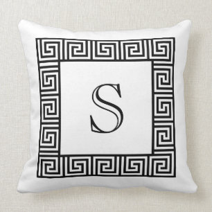 Monogramsvart & dekorativ kudde för vitgreknyckel