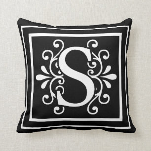 Monogramsvart för brev S Kudde