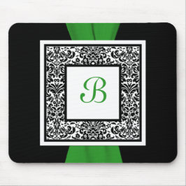 Monogramsvart, grönt och vitdamast Mousepad Musmatta