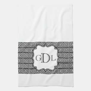 Monogramsvart & kökshandduk för vitgreknyckel