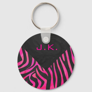Monogramsvart och shock rosasebradesign nyckelring