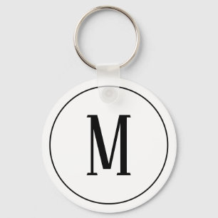 Monogramsvart på vit Keychain Nyckelring