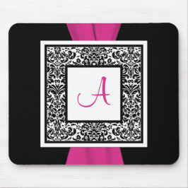 Monogramsvart, rosa, vitdamast Mousepad Musmatta