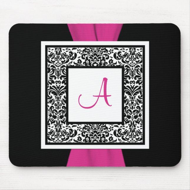 Monogramsvart, rosa, vitdamast Mousepad Musmatta (Framsidan)