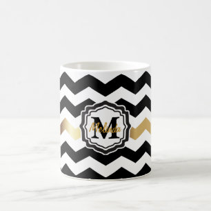 Monogramsvart, vit och guldsparre kaffemugg