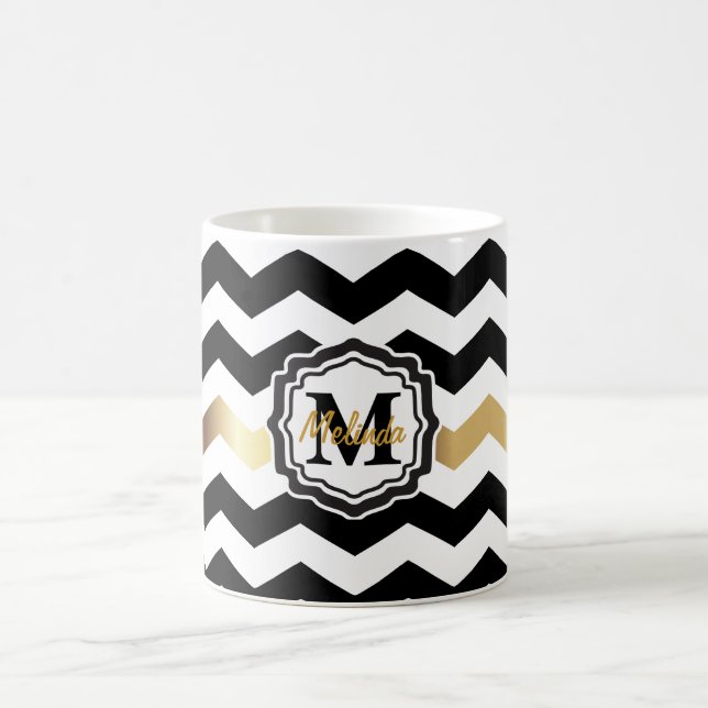 Monogramsvart, vit och guldsparre kaffemugg (Center)