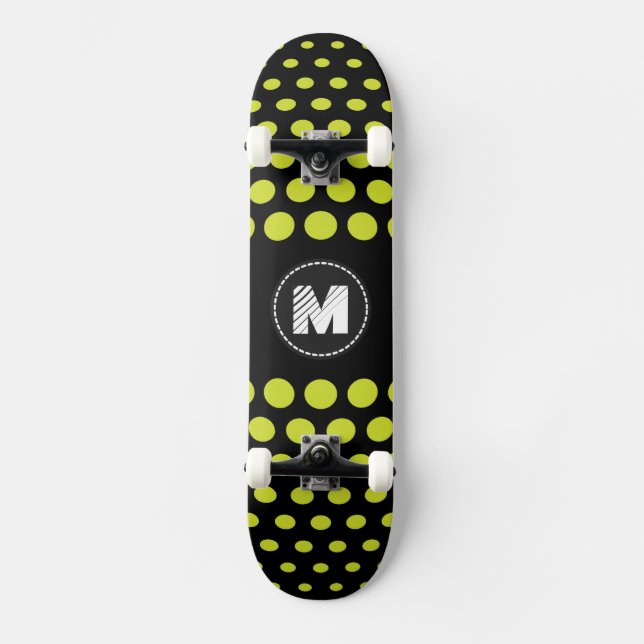 Monogramsyra grönt Polka dots Mönster Skateboard Bräda 21,5 Cm (Framsida)