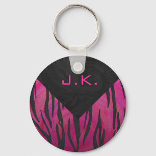 Monogramtigershock rosa och svart tryckmönster nyckelring
