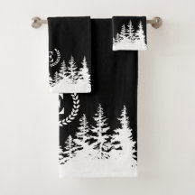 Monogramträd Badtorkställ Svart och Vitt