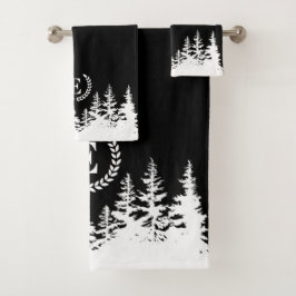 Monogramträd Badtorkställ Svart och Vitt