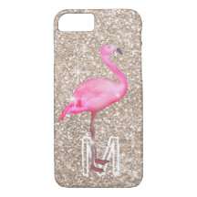 MonogramTropisk Rosa Flamingo Girly Guld Glitter