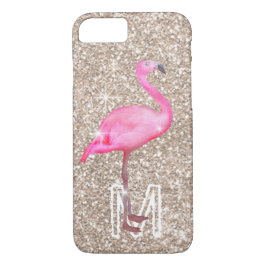 MonogramTropisk Rosa Flamingo Girly Guld Glitter