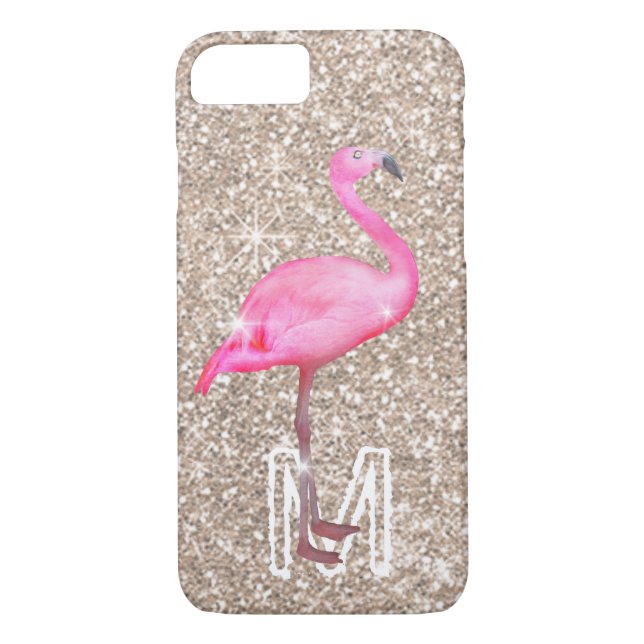MonogramTropisk Rosa Flamingo Girly Guld Glitter Case-Mate iPhone Skal (Baksida)