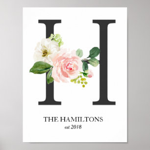 Monogramtryck, Blommig Bokstav H, Bröllop, Barnkam Poster