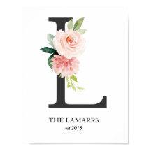 Monogramtryck, Blommig Bokstav L, Bröllop, Barnkam