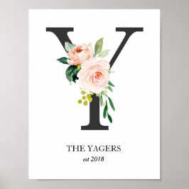 Monogramtryck, bokstav Y, bröllopsgåva, barnkammar Poster